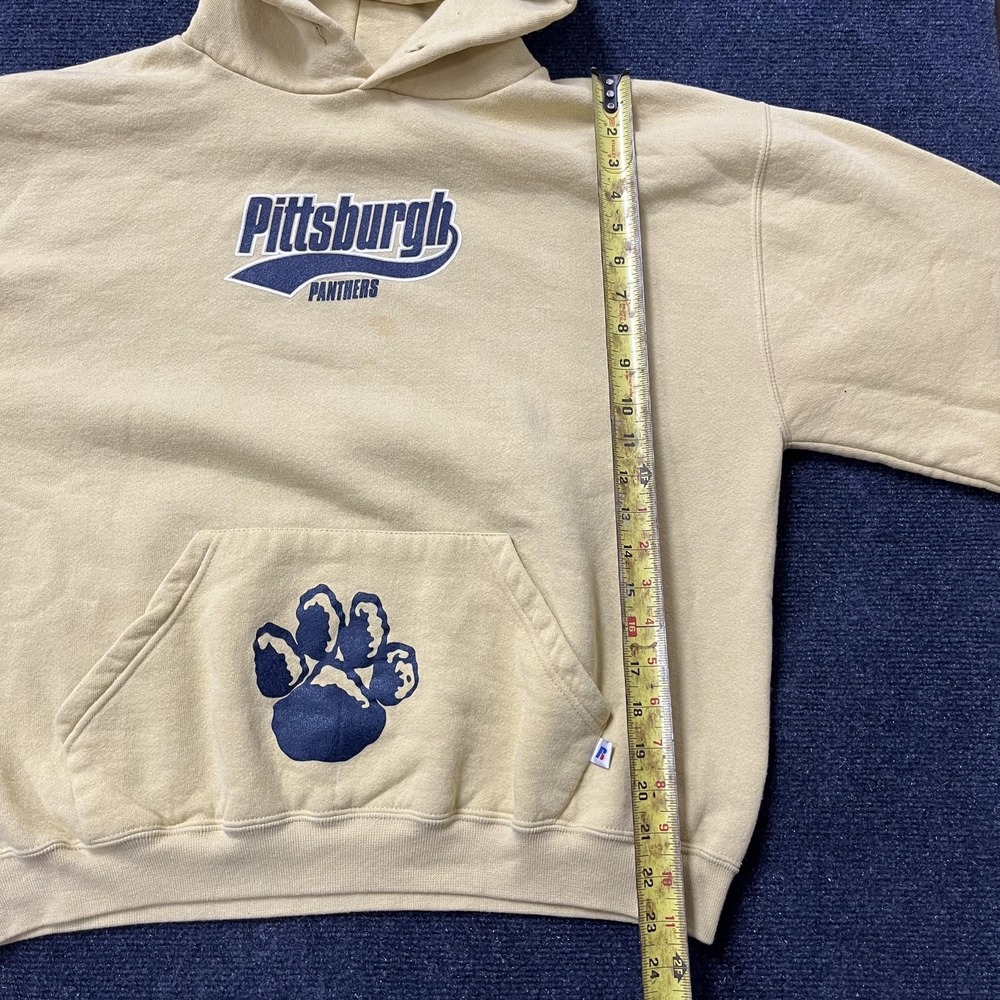 Vintage Pittsburgh Panthers Hoodie Sweatshirt Large Gold NCAA Football Russell - Picture 7 of 10